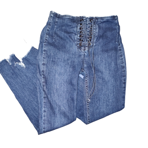 Free People Lace up High Rise Skinny Stretch Denim Jeggings Boho Whimsigoth 26 - Picture 6 of 11